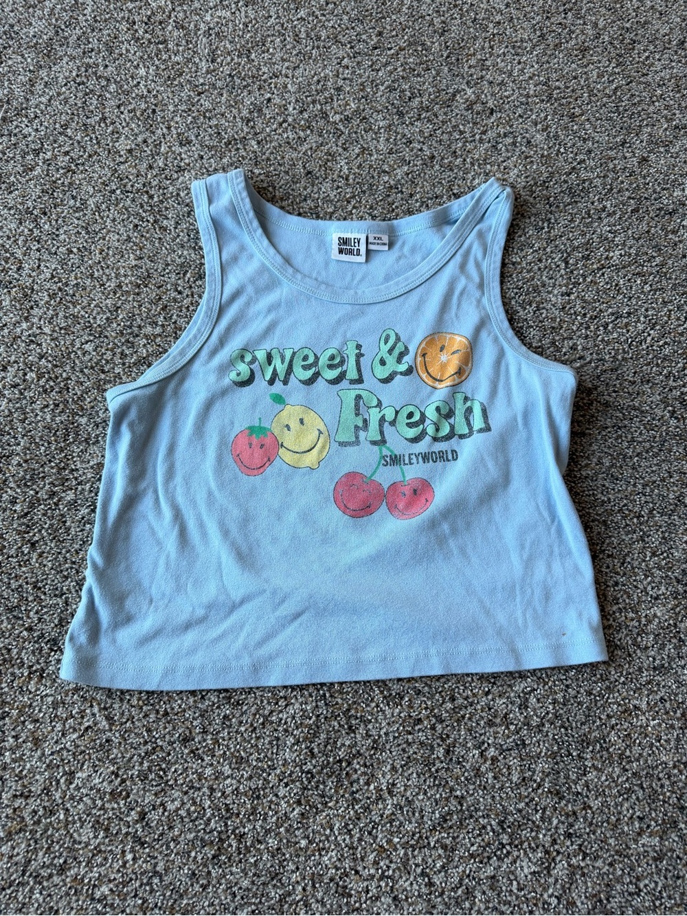 SmileyWorld Sweet & Fresh Fruit Graphic Tank Top Blue Y2K Aesthetic XXL